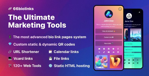 66biolinks 64.0.0 Extended – Bio Links, URL Shortener, QR Codes & Web Tools (SAAS)