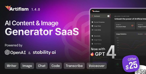 Artifism 6.1.0 – AI Content & Image Generator SaaS