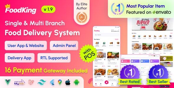 FoodKing 1.9.0 – Restaurant Food Delivery System with Admin Panel & Delivery Man App | Restaurant POS