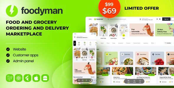 Foodyman 2023-10 – Multi-Restaurant Food and Grocery Ordering and Delivery Marketplace (Web & Customer Apps)