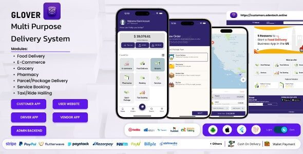 Glover 1.7.44 – Grocery, Food, Pharmacy Courier & Service Provider + Backend + Driver & Vendor app
