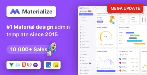 Materialize 13.11.1 – Next.js, Vuejs, Nuxt, HTML, Laravel, Django, Asp.Net Material Design Admin Template