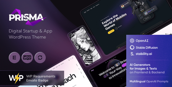 Prisma 1.10 – Digital Startup & App WordPress Theme + AI