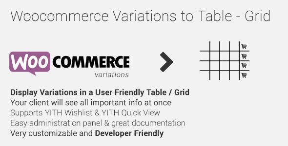 Woocommerce Variations to Table – Grid 1.5.1