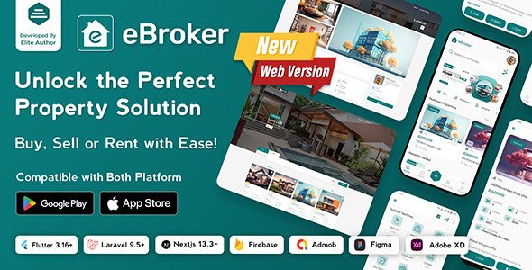 eBroker 1.1.4 – Real Estate Property Buy-Rent-Sell Flutter app with Laravel Admin Panel | Web Version